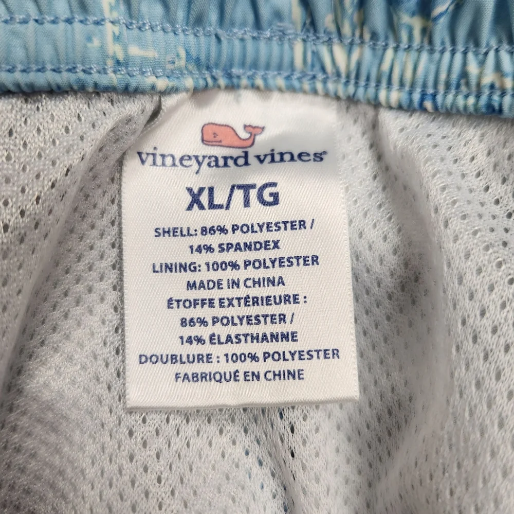 Vineyard Vines Chappy Beach Huts Blue Drawstring Mesh Swim Trunk Mens Size XL